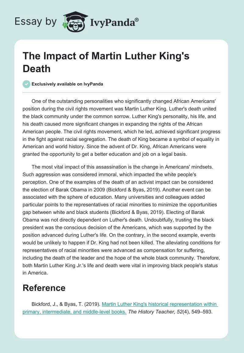 The Impact of Martin Luther King's Death. Page 1