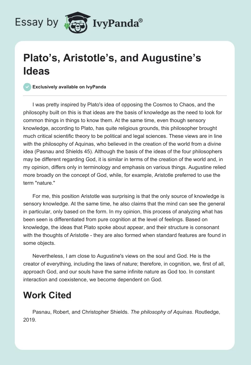 Plato’s, Aristotle’s, and Augustine’s Ideas. Page 1
