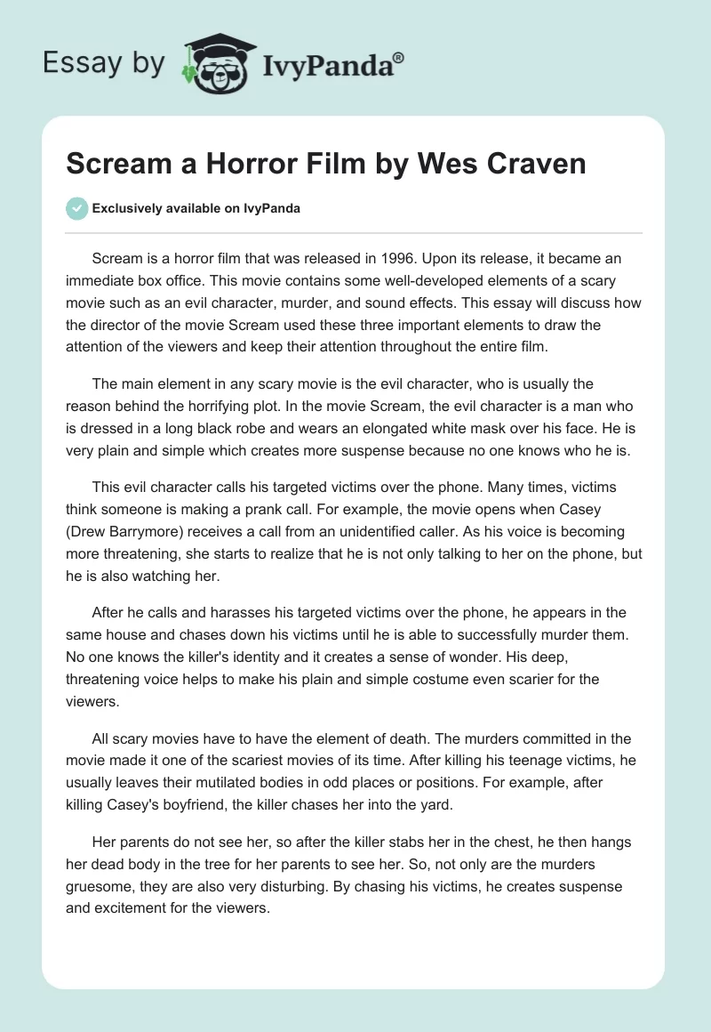 "Scream" a Horror Film by Wes Craven. Page 1