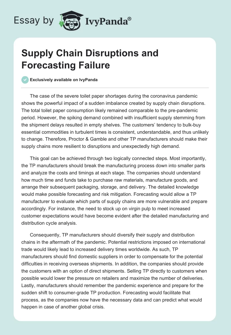 Supply Chain Disruptions and Forecasting Failure. Page 1