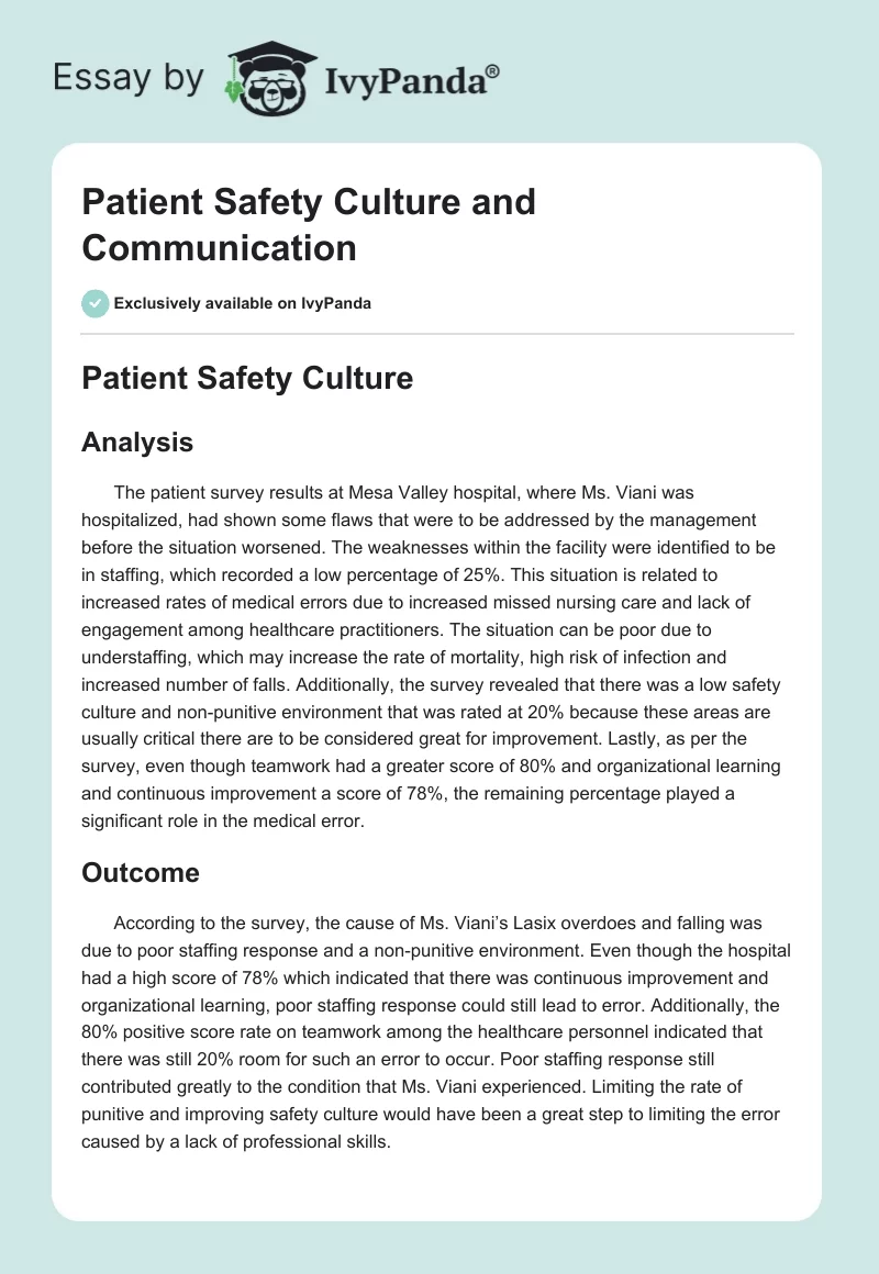 Patient Safety Culture and Communication. Page 1