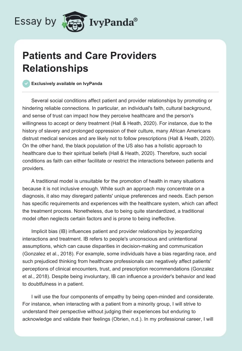Patients and Care Providers Relationships. Page 1
