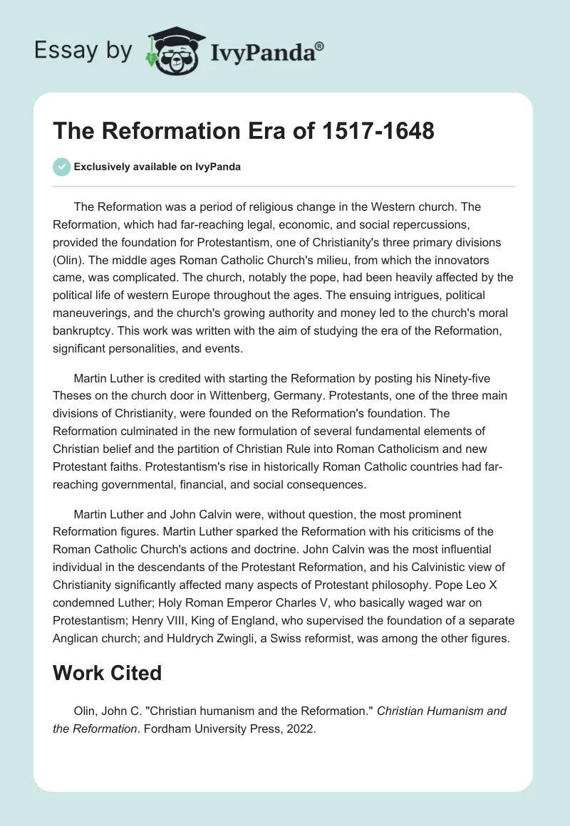 The Reformation Era of 1517-1648. Page 1