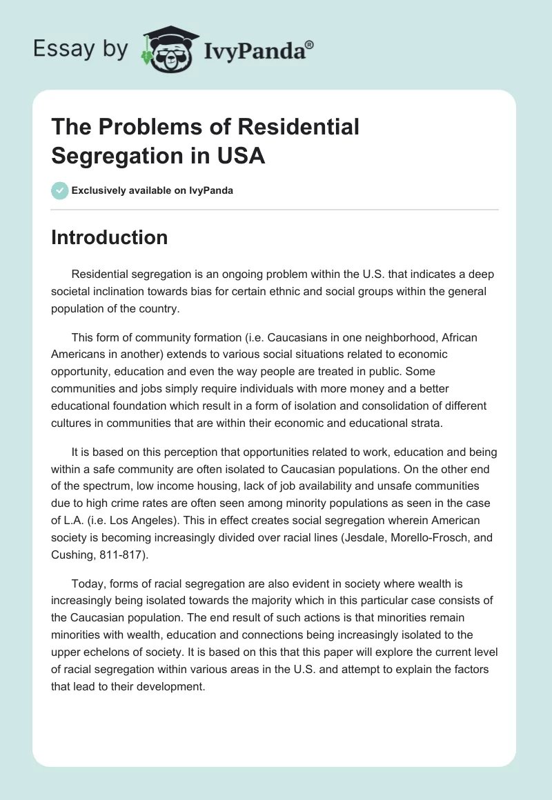 The Problems of Residential Segregation in USA. Page 1