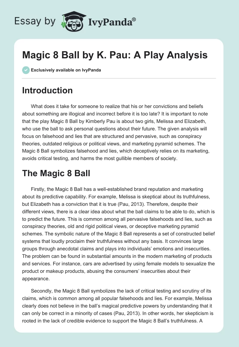 Magic 8 Ball by K. Pau: A Play Analysis. Page 1