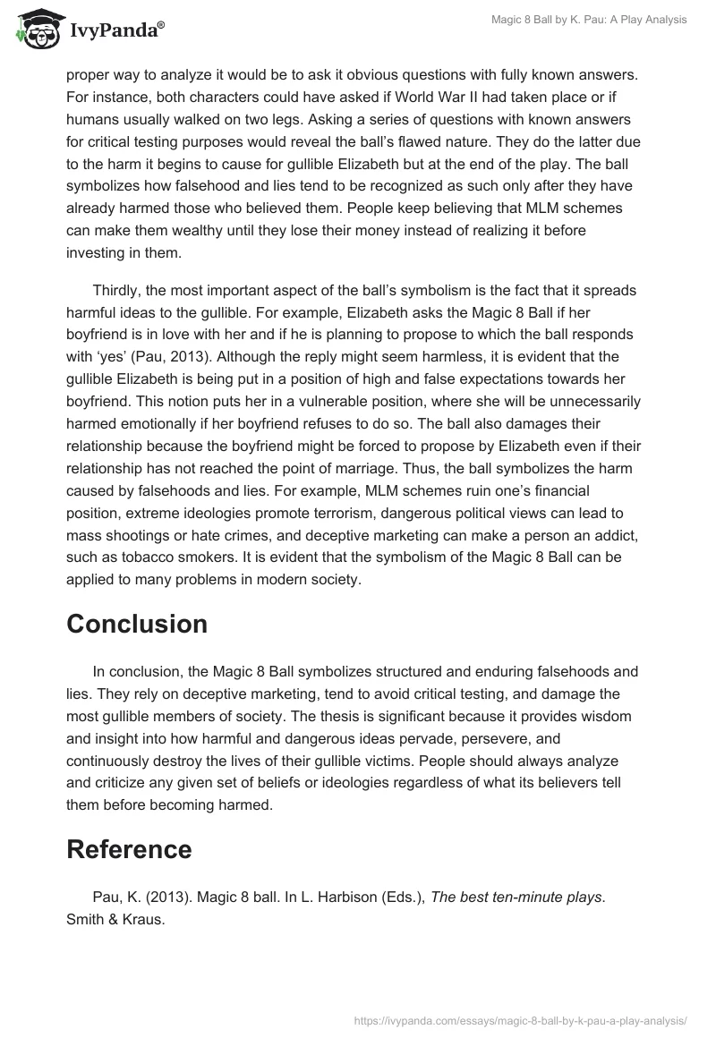 Magic 8 Ball by K. Pau: A Play Analysis. Page 2