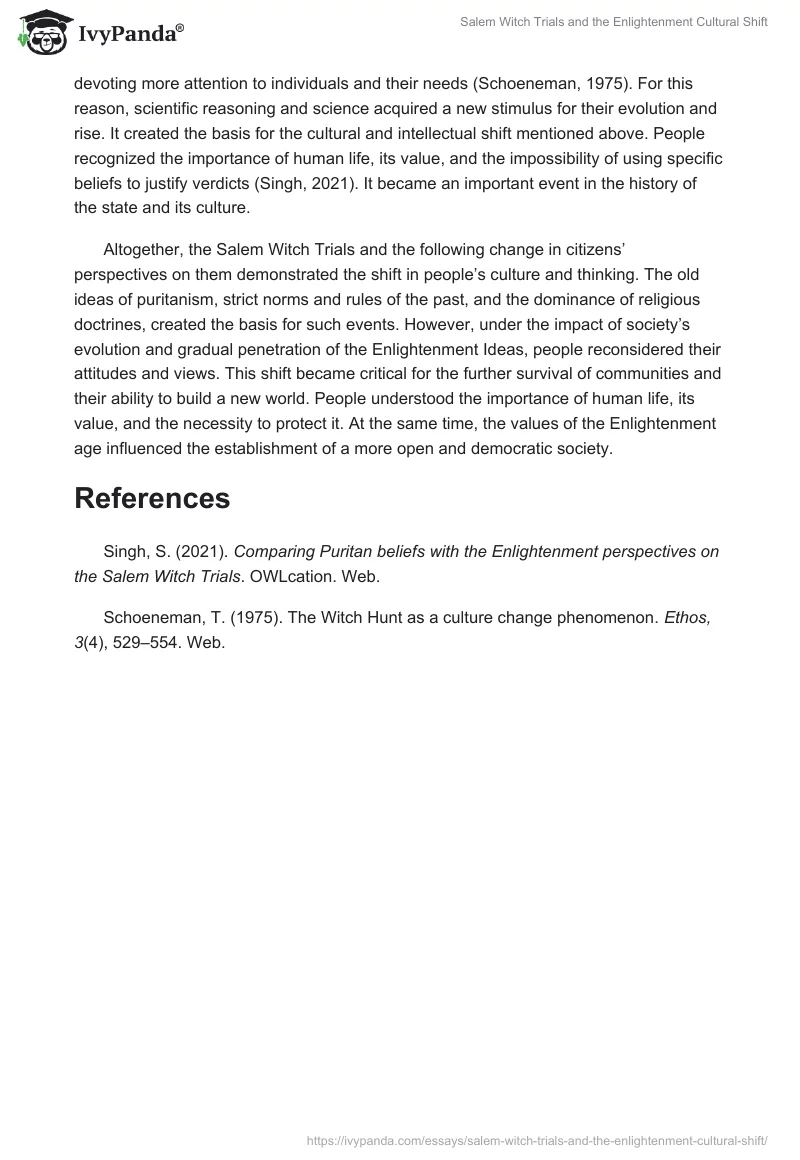 Salem Witch Trials and the Enlightenment Cultural Shift. Page 2