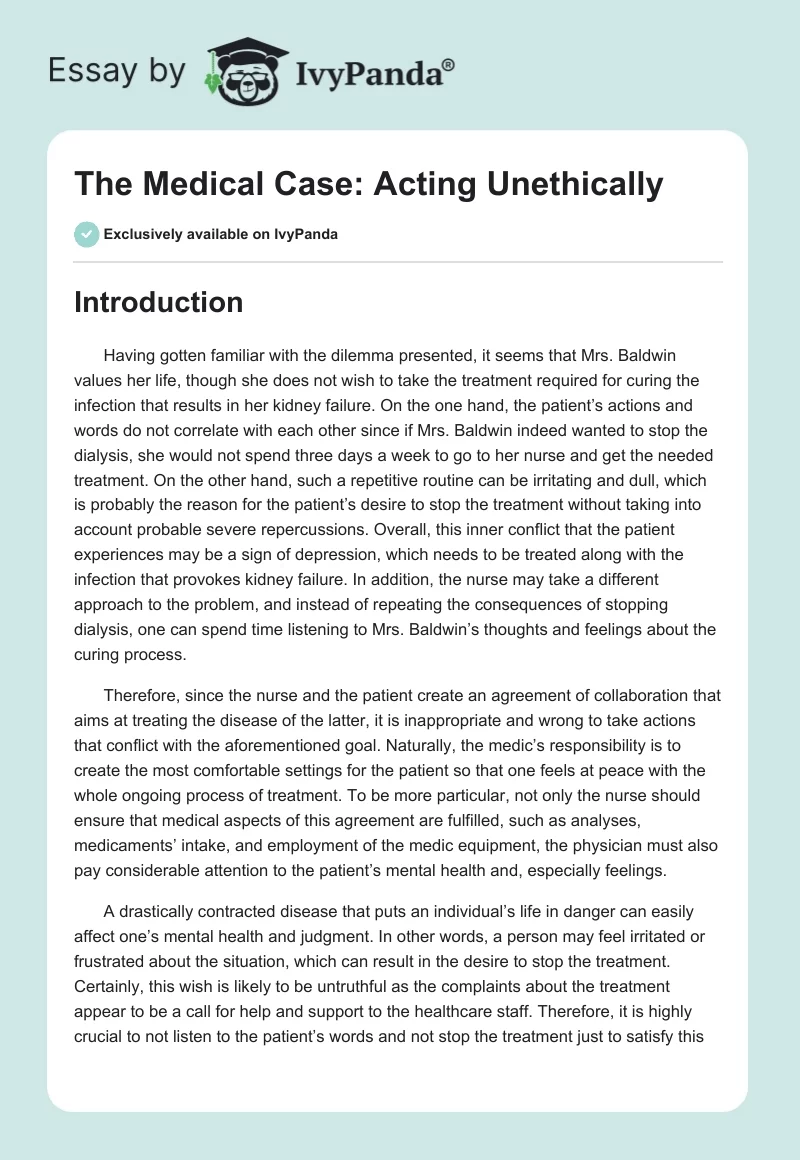 The Medical Case: Acting Unethically. Page 1