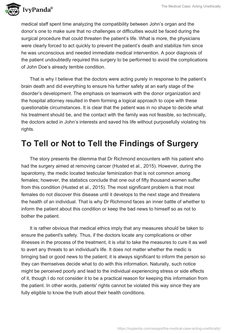 The Medical Case: Acting Unethically. Page 3