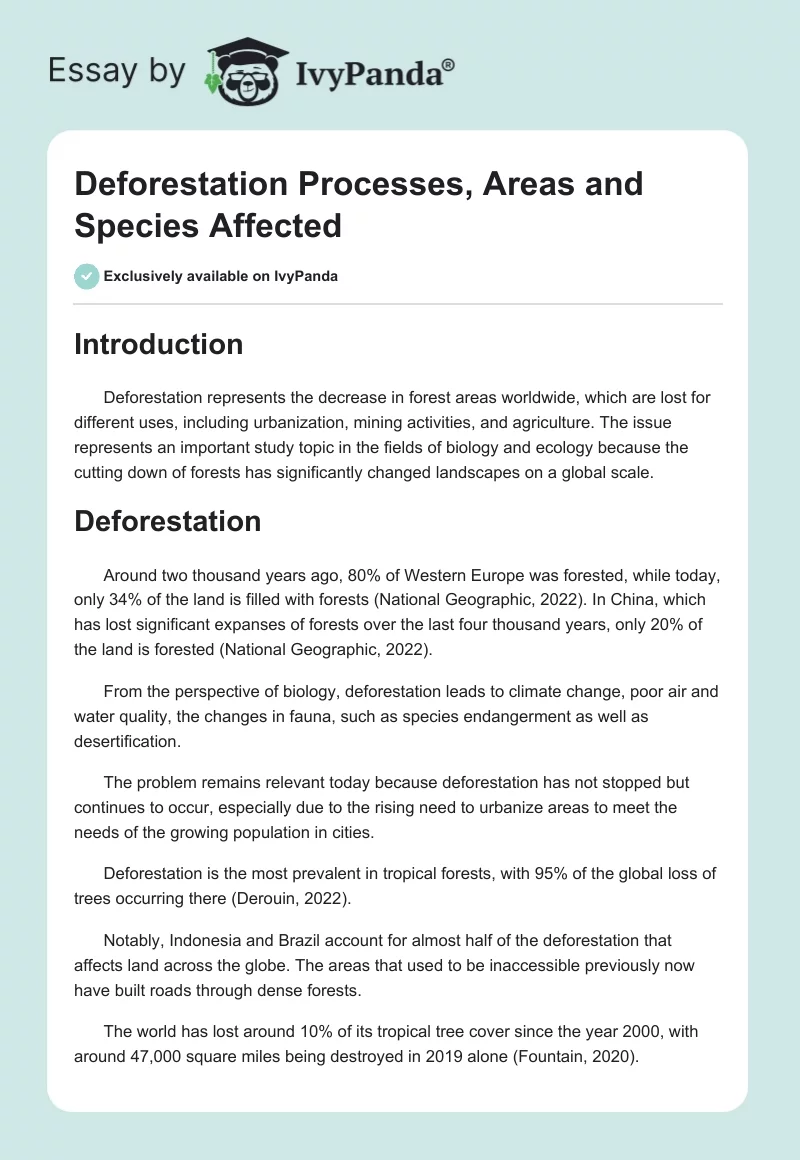 Deforestation Processes, Areas and Species Affected. Page 1