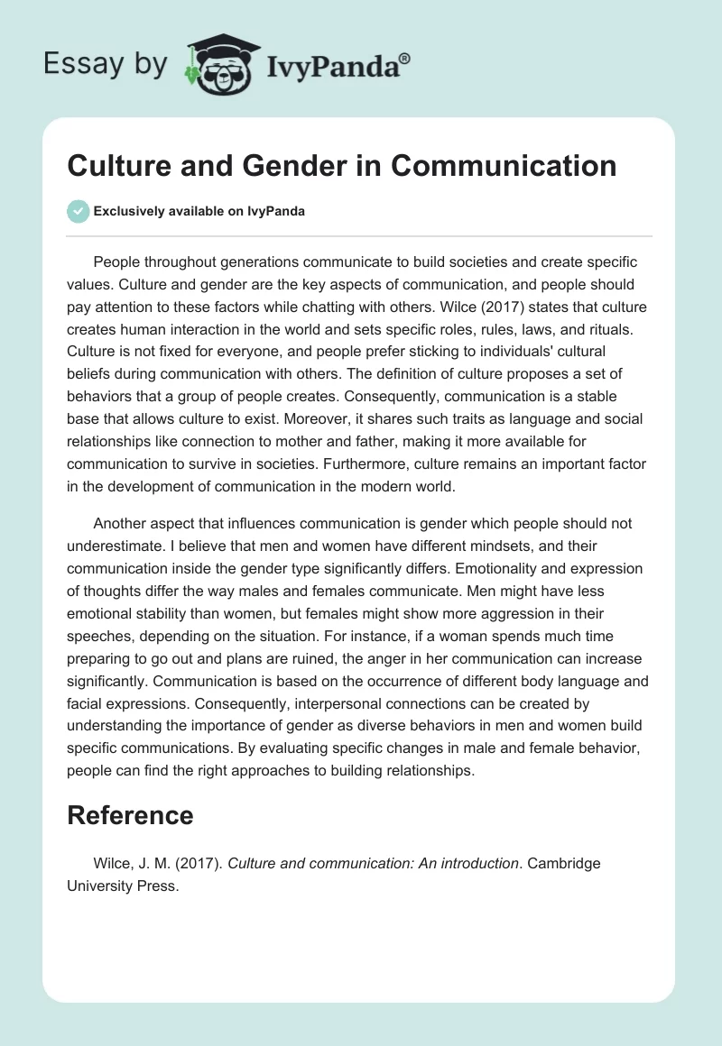 Culture and Gender in Communication. Page 1