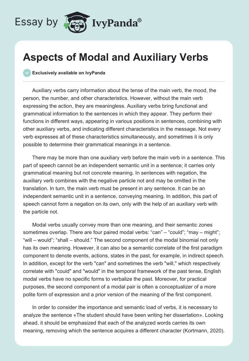 Aspects of Modal and Auxiliary Verbs. Page 1