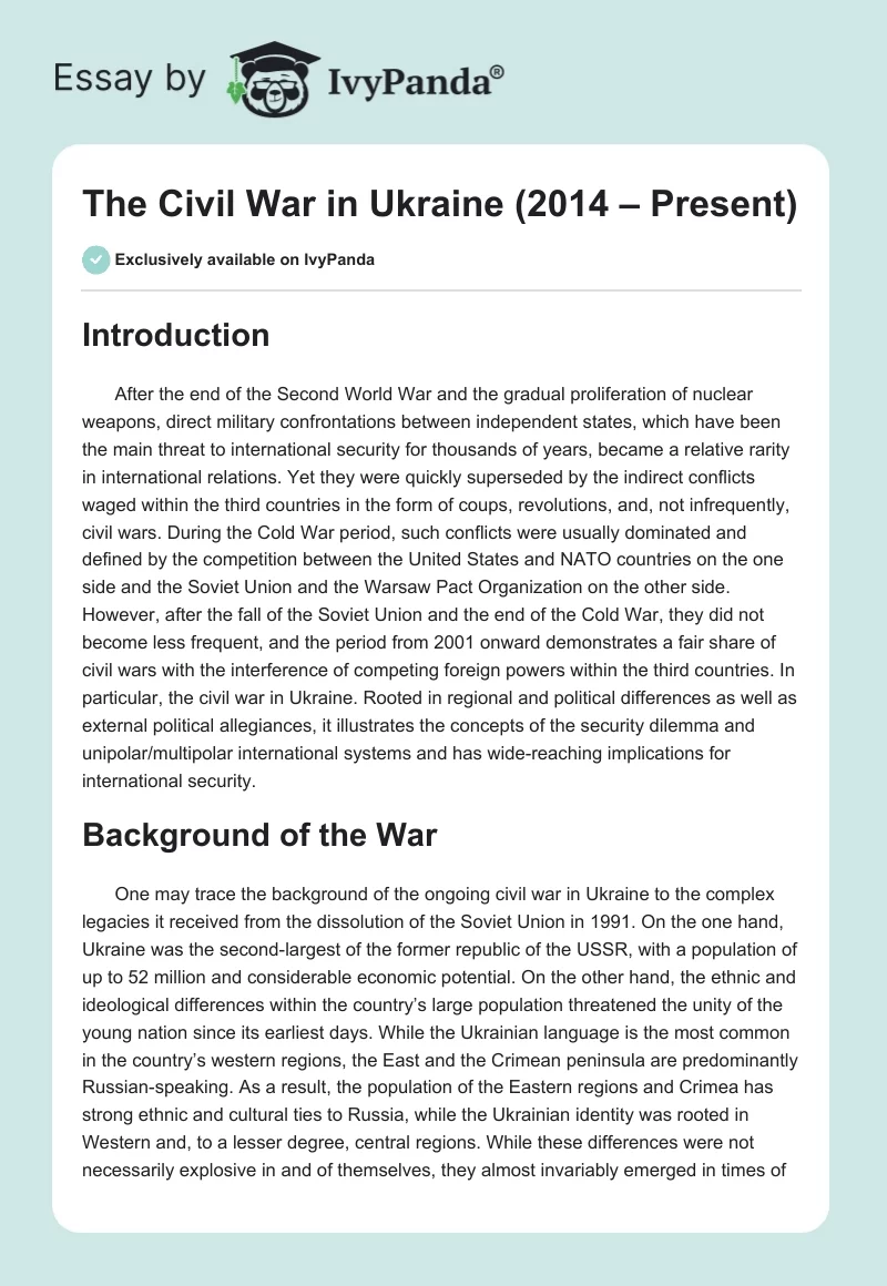 The Civil War in Ukraine (2014 – Present). Page 1