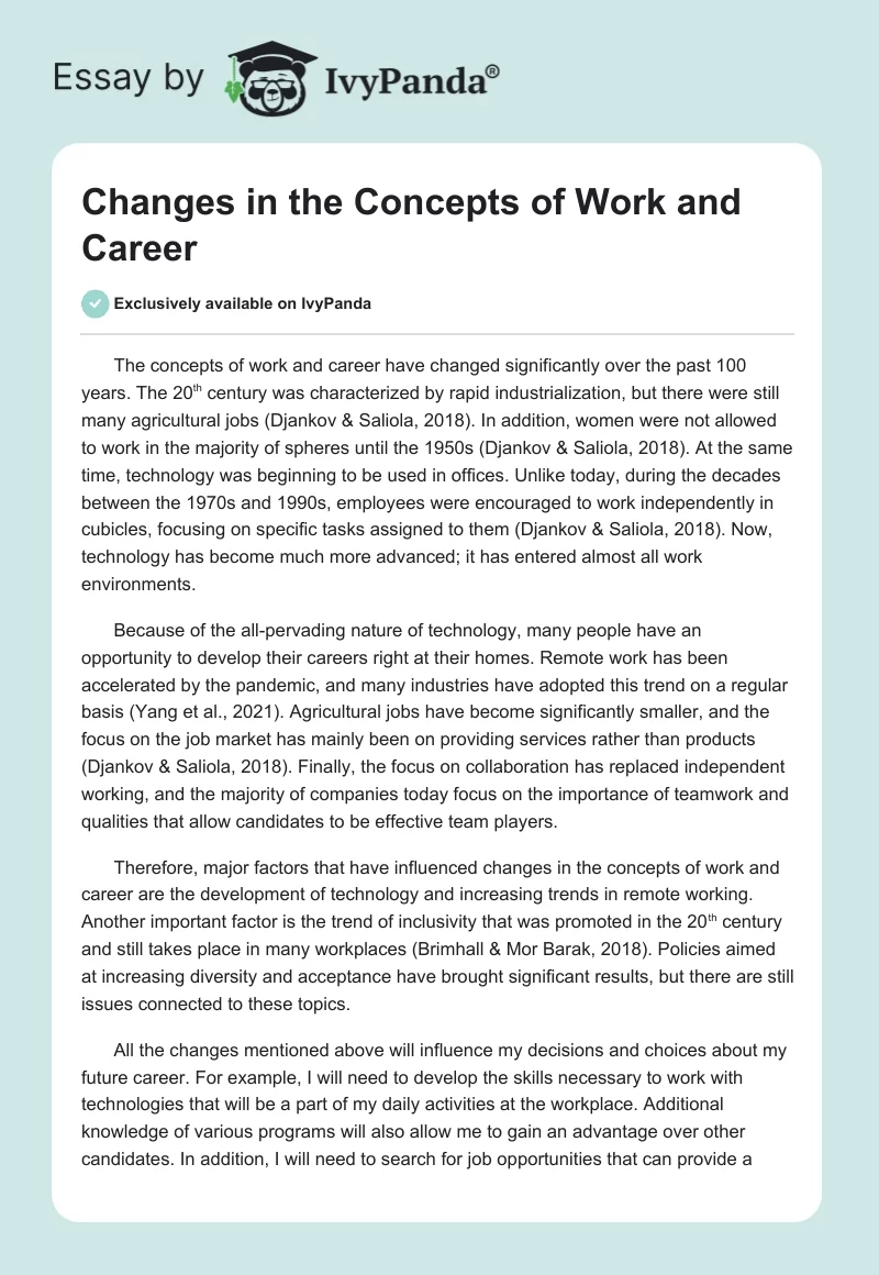 Changes in the Concepts of Work and Career. Page 1