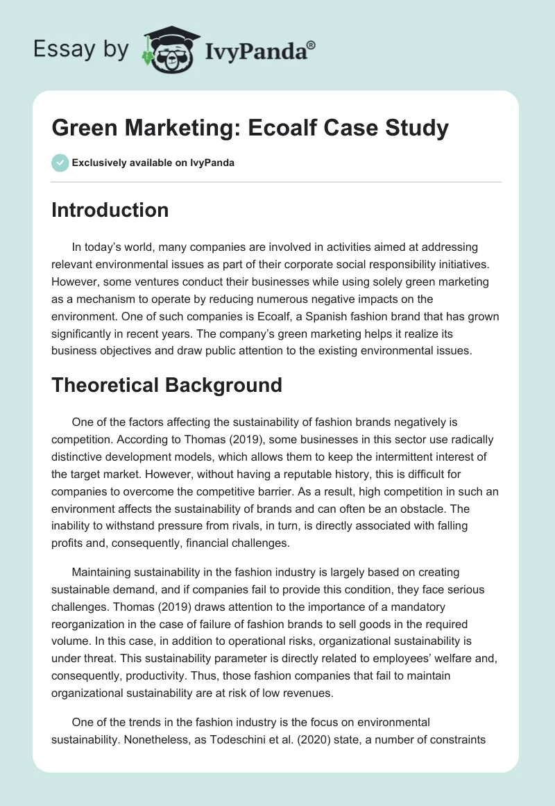 Green Marketing: Ecoalf Case Study. Page 1