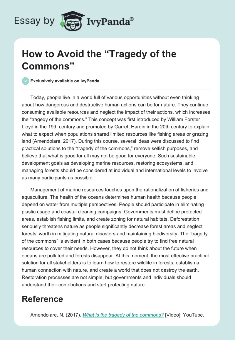 How to Avoid the “Tragedy of the Commons”. Page 1