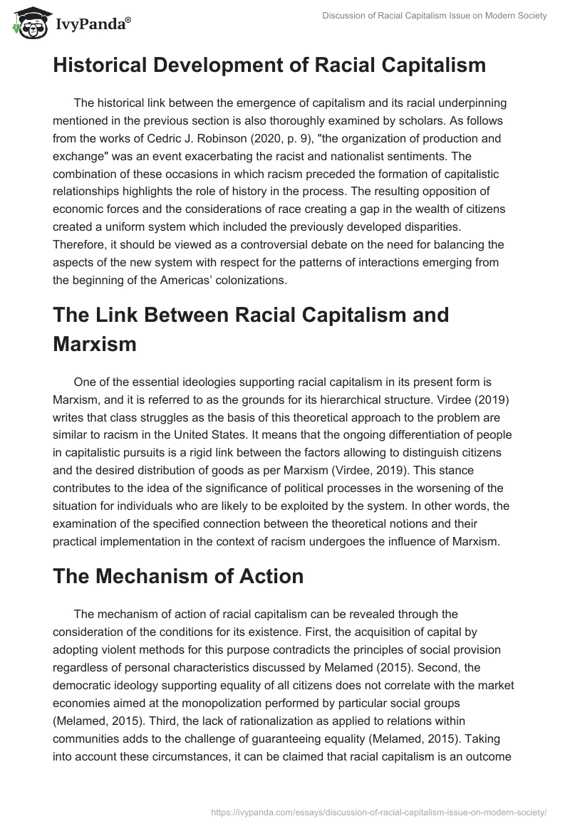 Discussion of Racial Capitalism Issue on Modern Society. Page 2