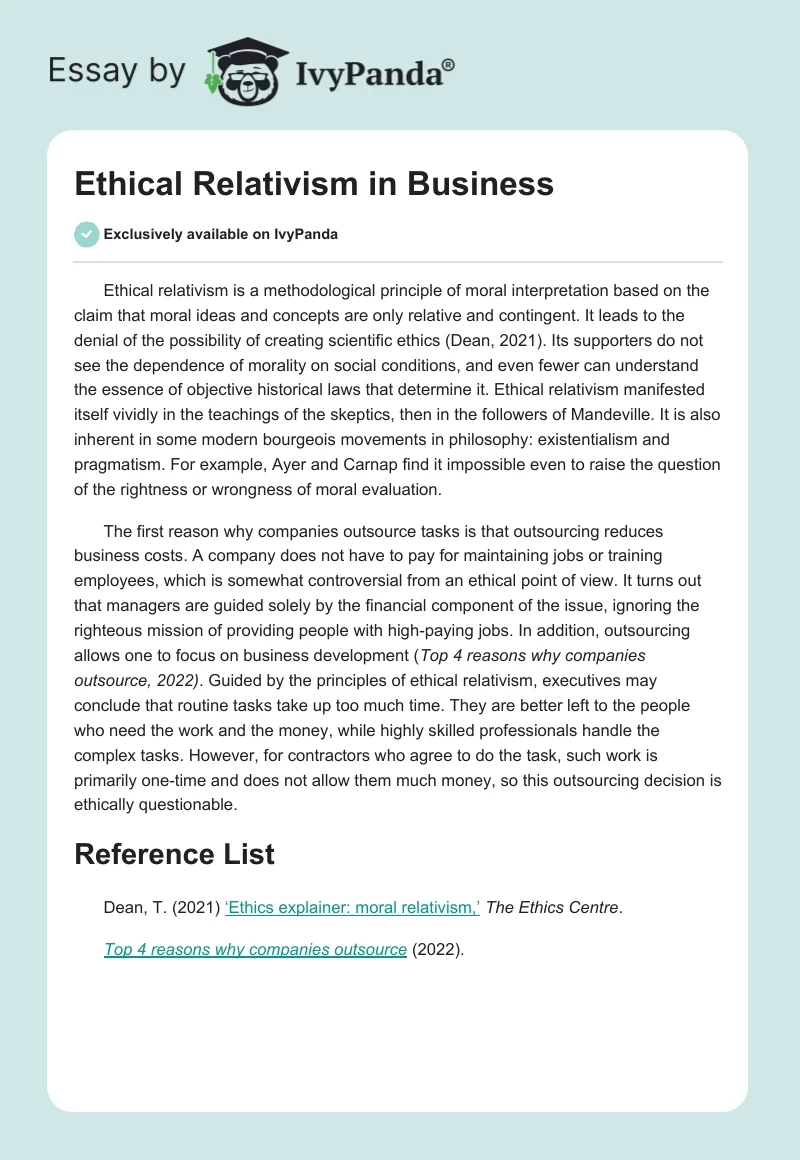 Ethical Relativism in Business. Page 1