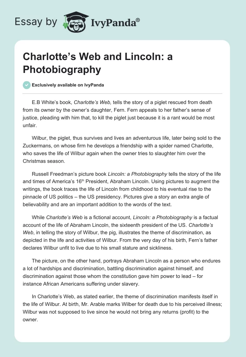 Charlotte’s Web and Lincoln: A Photobiography. Page 1