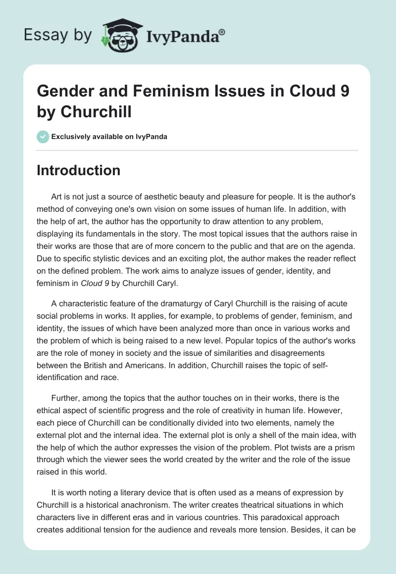 Gender and Feminism Issues in Cloud 9 by Churchill. Page 1