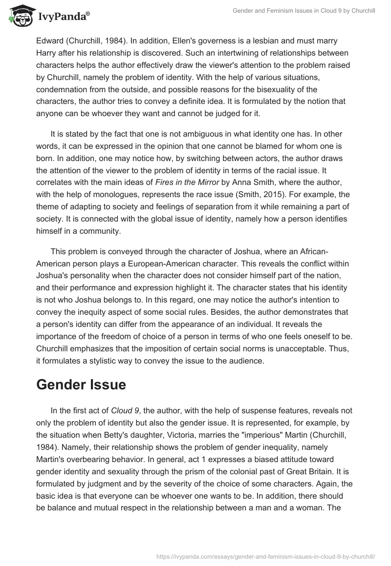 Gender and Feminism Issues in Cloud 9 by Churchill. Page 3