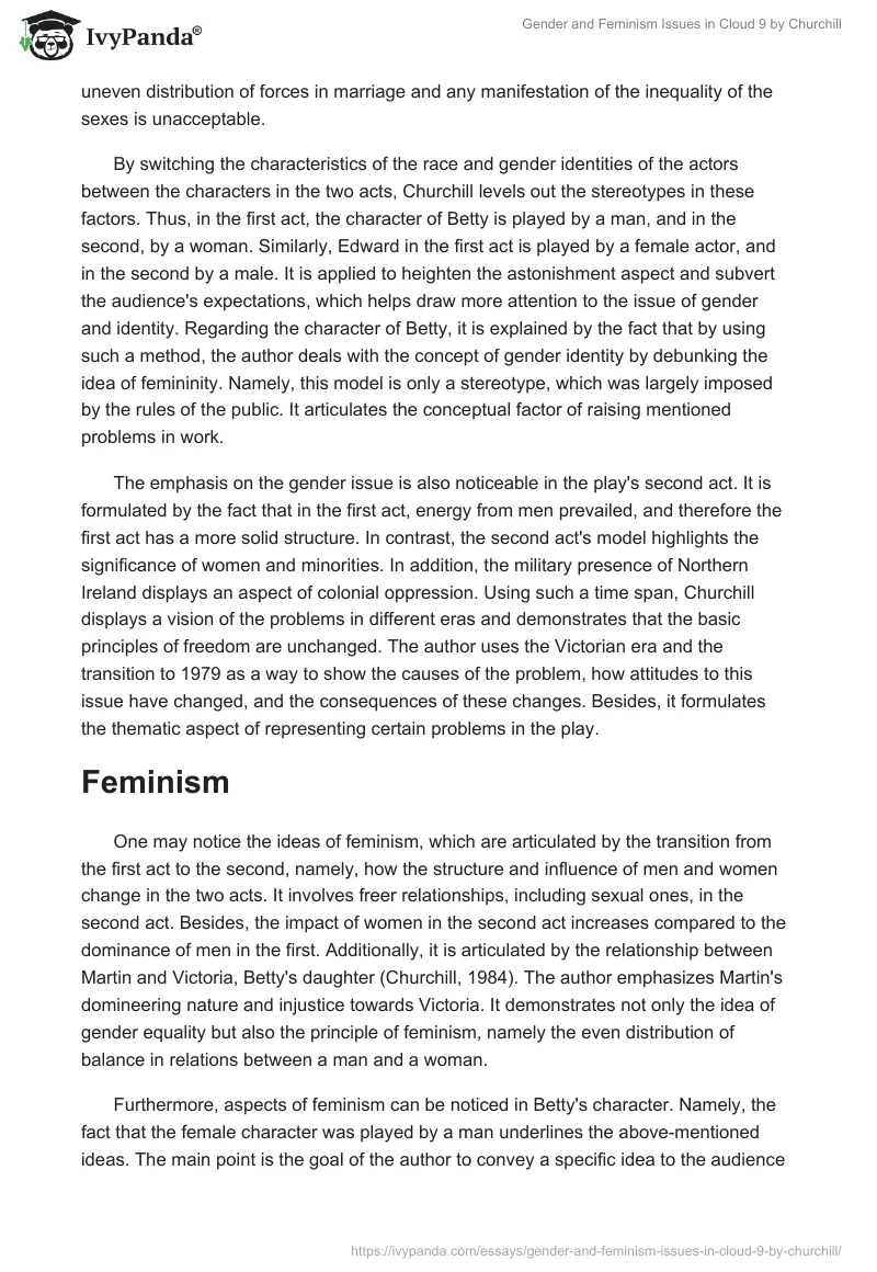 Gender and Feminism Issues in Cloud 9 by Churchill. Page 4