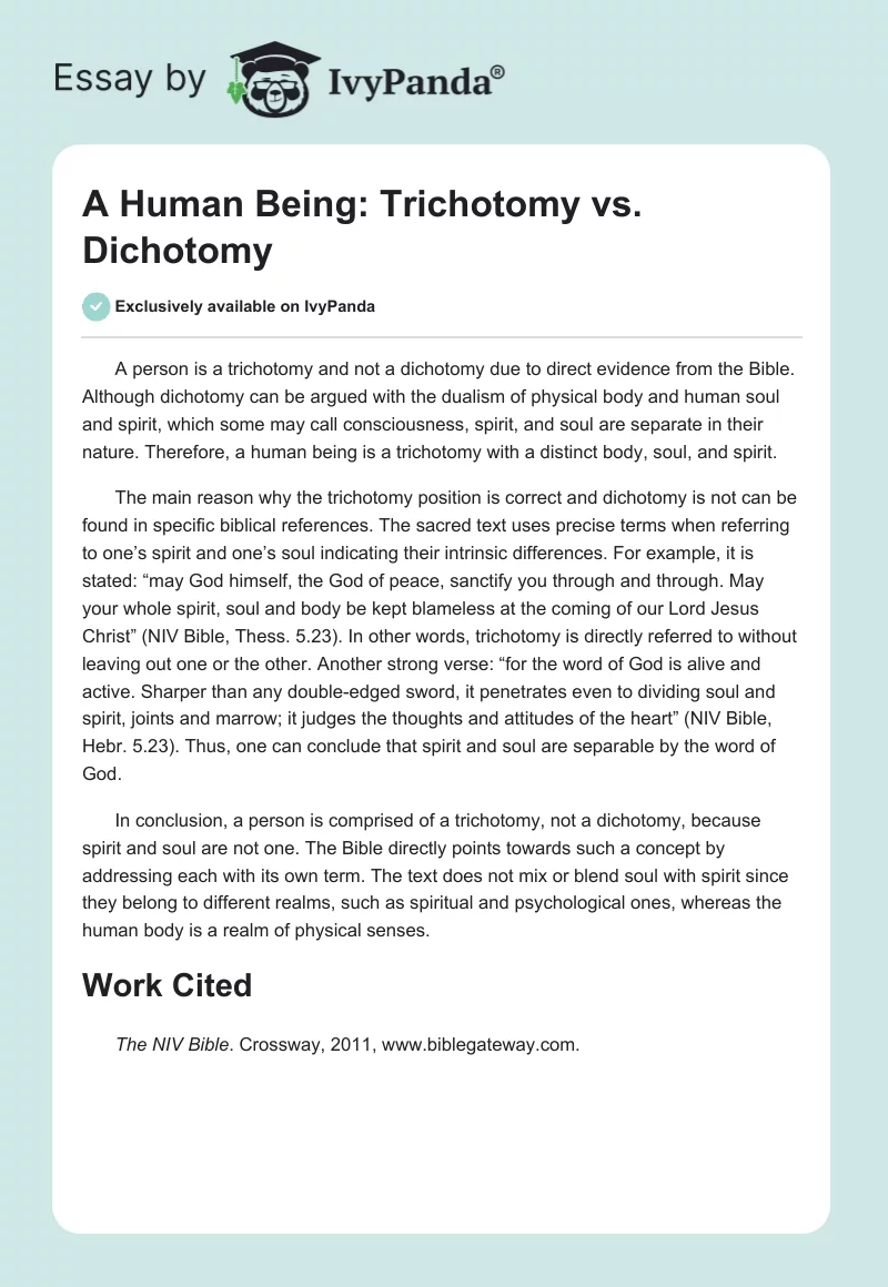 A Human Being: Trichotomy vs. Dichotomy. Page 1