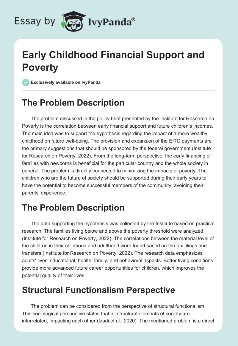 Early Childhood Financial Support and Poverty. Page 1