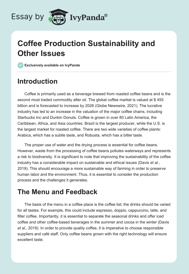 Coffee Production Sustainability and Other Issues. Page 1