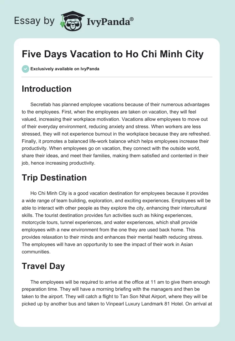 Five Days Vacation to Ho Chi Minh City. Page 1