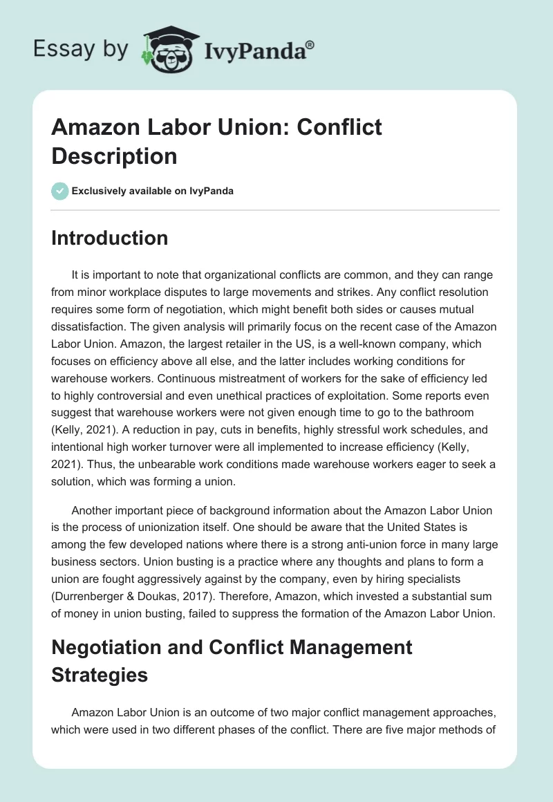 Amazon Labor Union: Conflict Description. Page 1