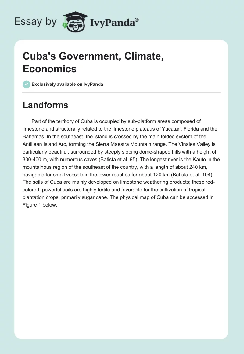 Cuba's Government, Climate, Economics. Page 1