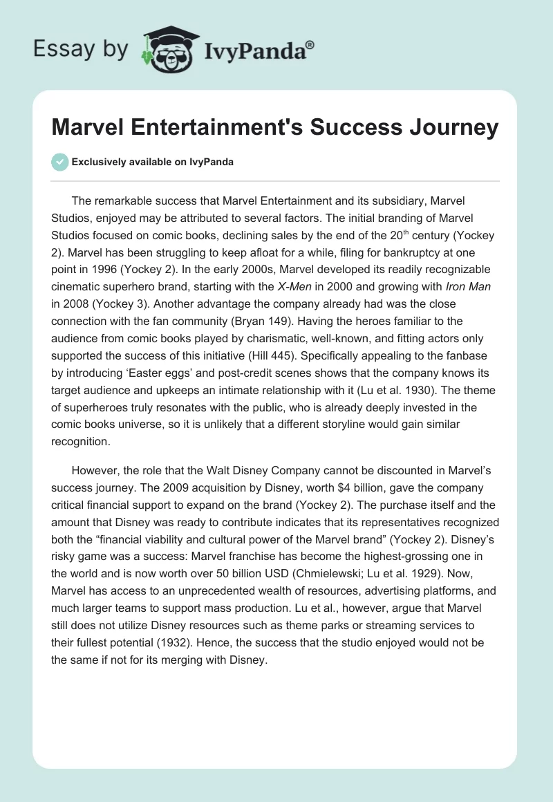 Marvel Entertainment's Success Journey. Page 1