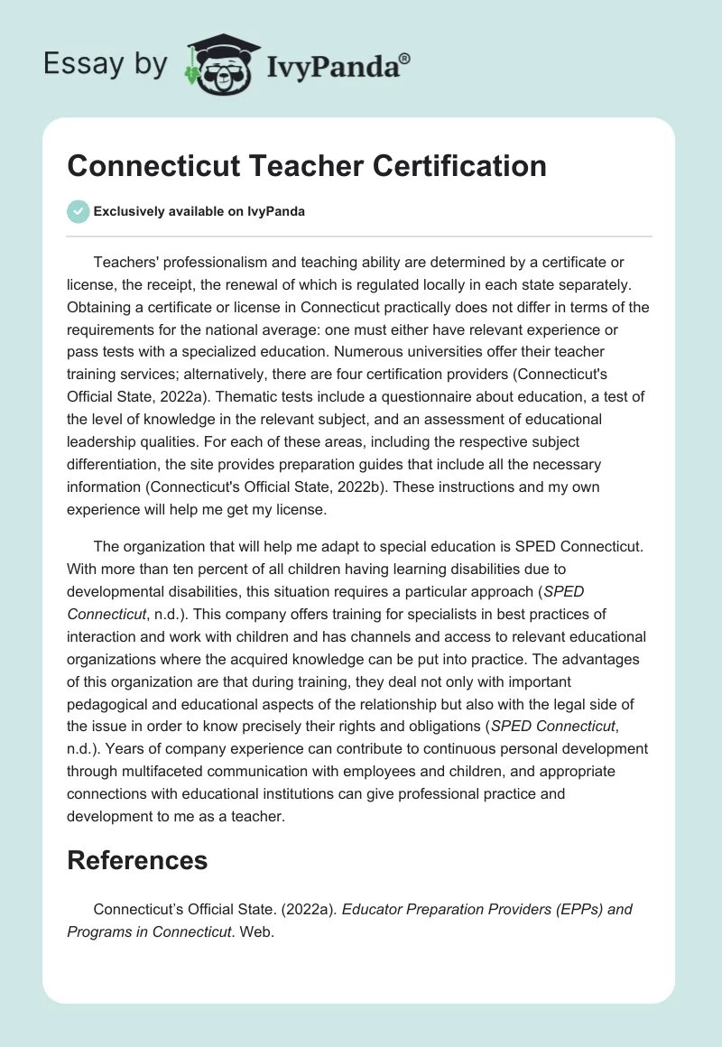 Connecticut Teacher Certification. Page 1
