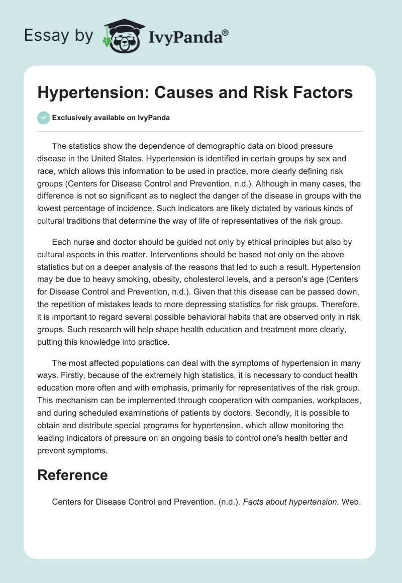 Hypertension: Causes and Risk Factors. Page 1