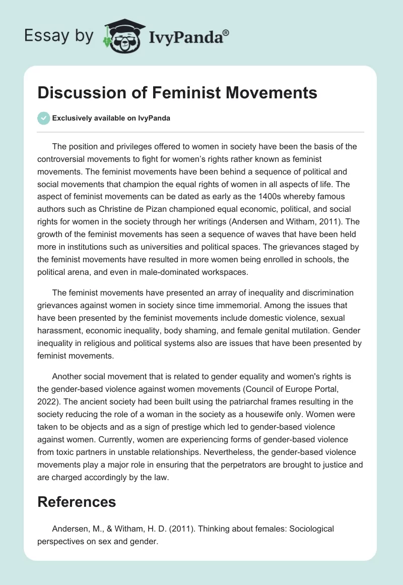 Discussion of Feminist Movements. Page 1