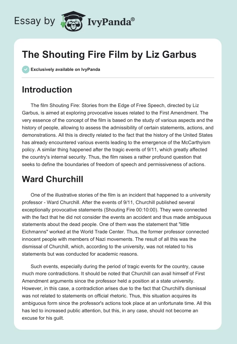 The "Shouting Fire" Film by Liz Garbus. Page 1