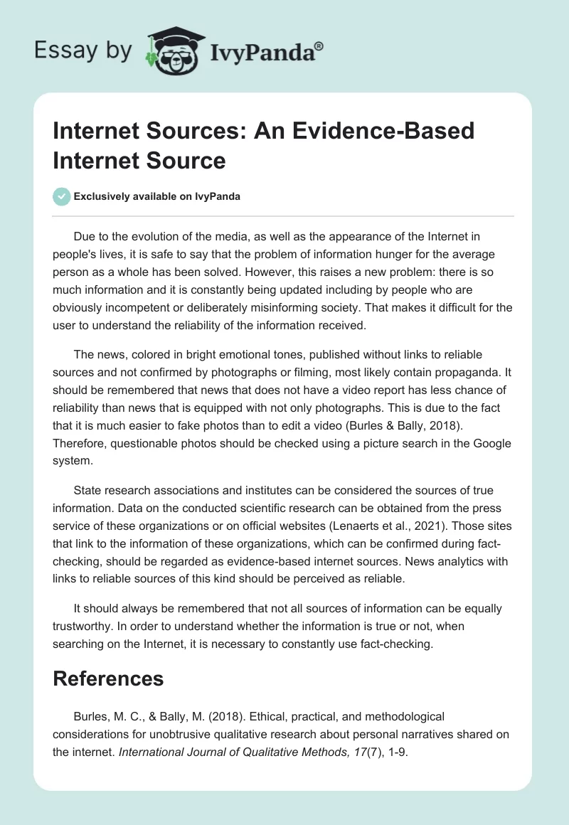 Internet Sources: An Evidence-Based Internet Source. Page 1