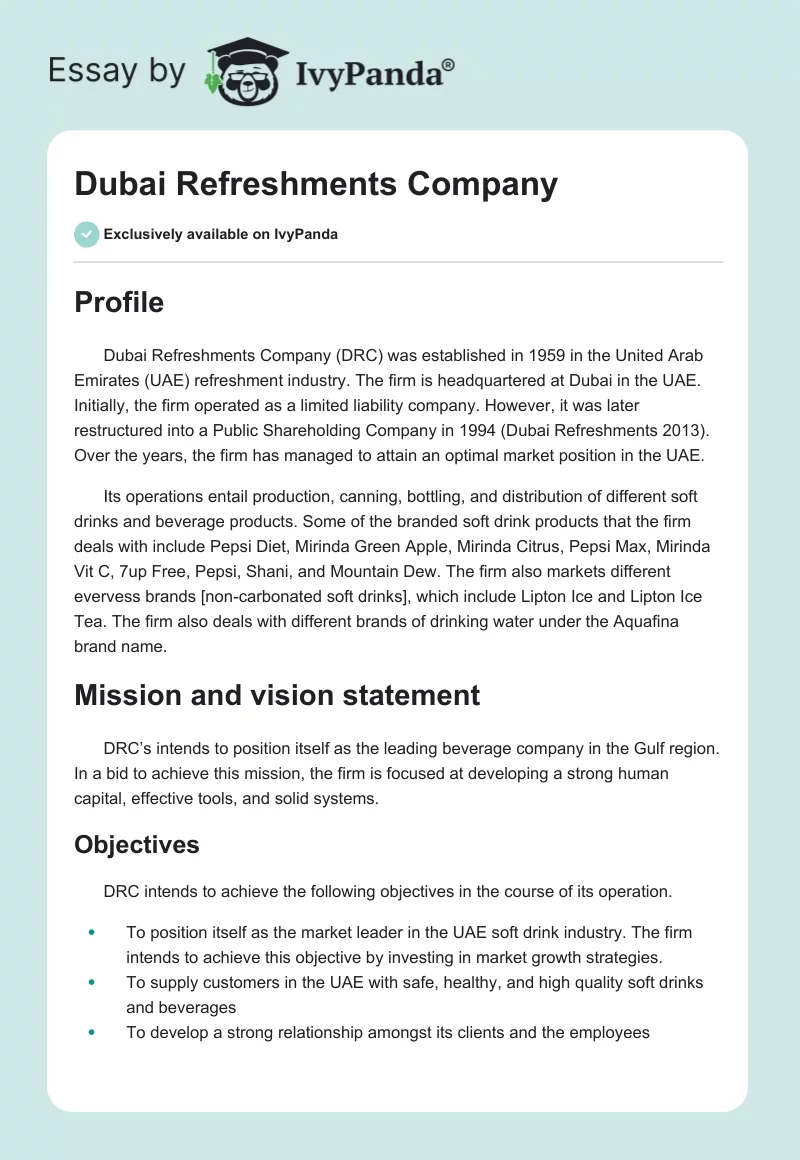 Dubai Refreshments Company. Page 1