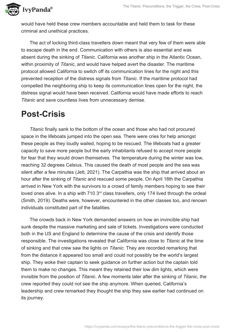 The Titanic: Preconditions, the Trigger, the Crisis, Post-Crisis. Page 4
