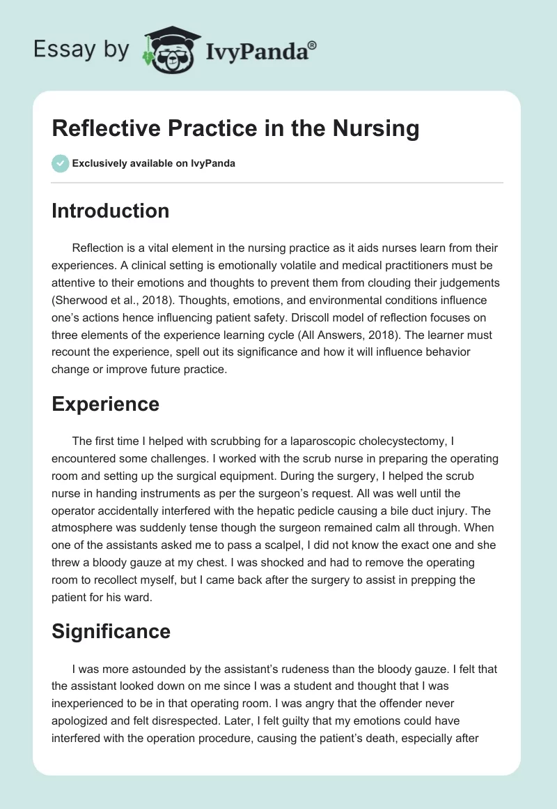 Reflective Practice in the Nursing. Page 1