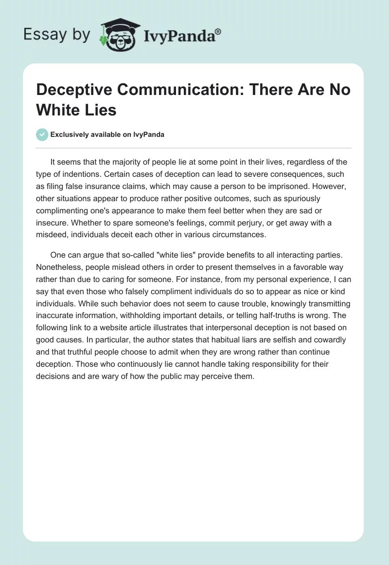 Deceptive Communication: There Are No White Lies. Page 1