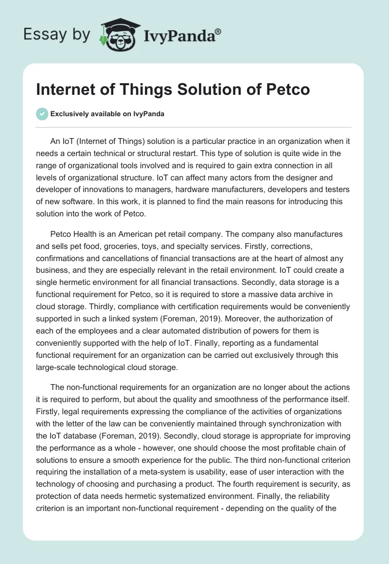 Internet of Things Solution of Petco. Page 1