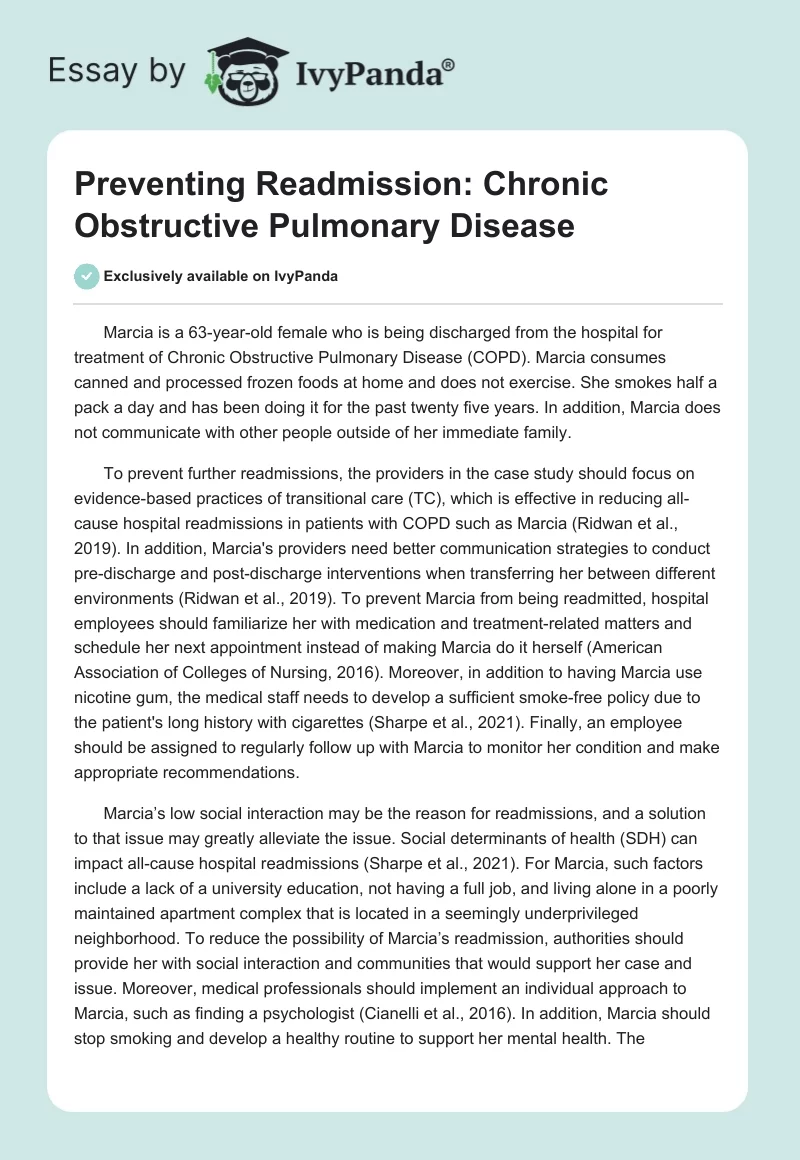 Preventing Readmission: Chronic Obstructive Pulmonary Disease. Page 1