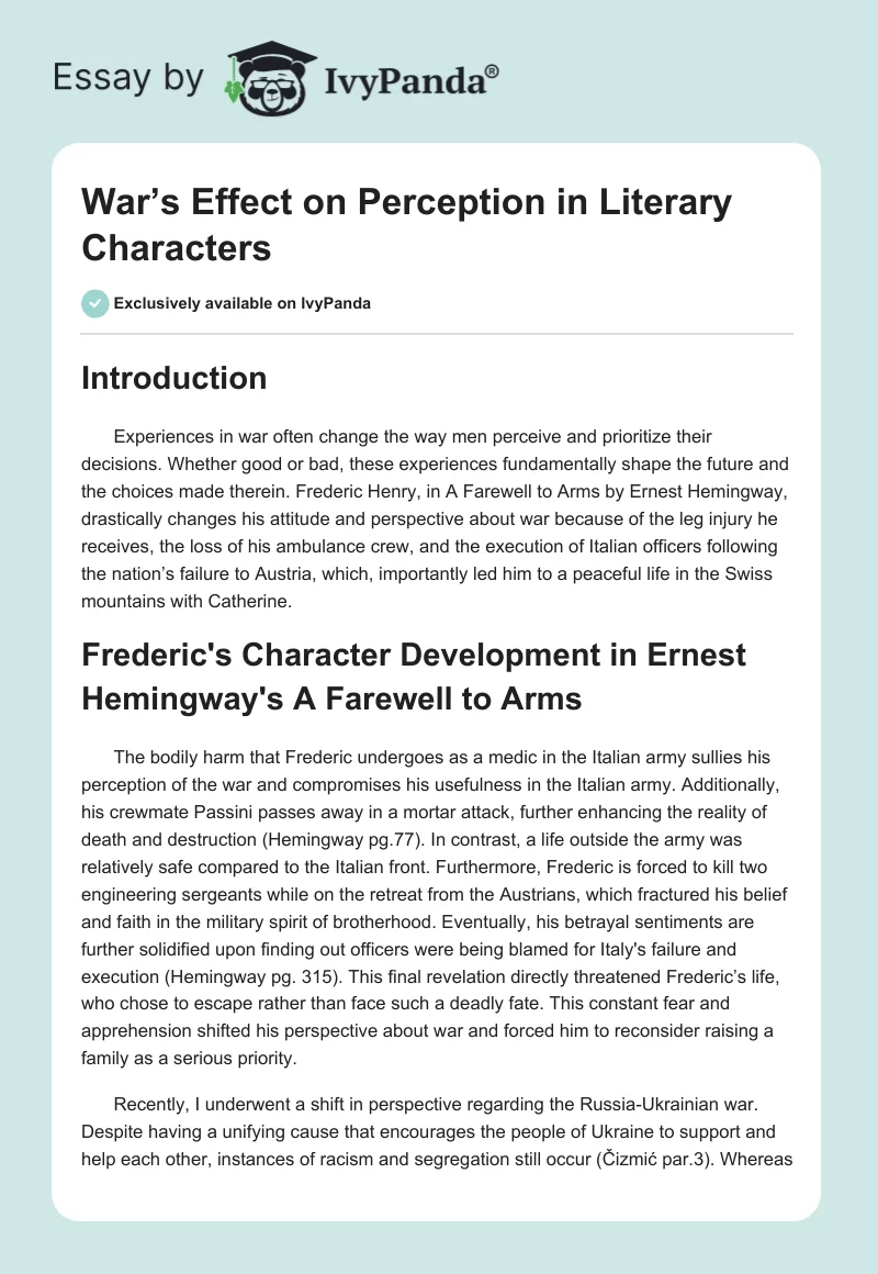 War’s Effect on Perception in Literary Characters. Page 1