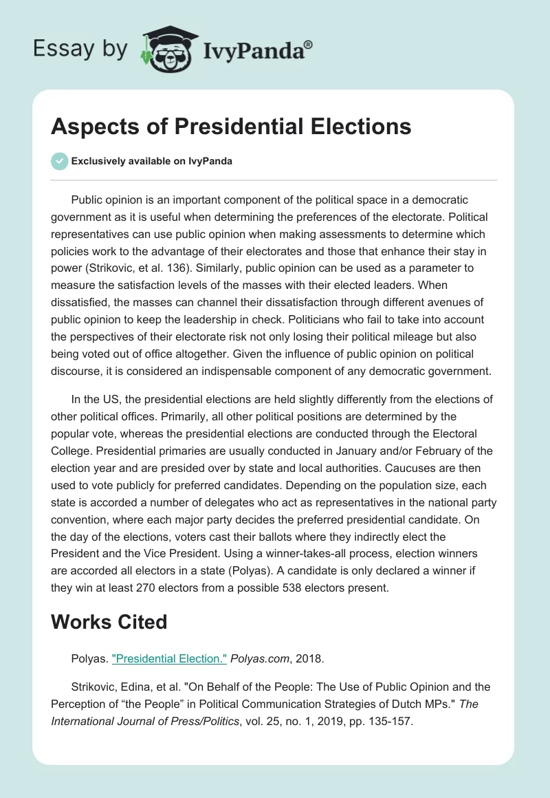 Aspects of Presidential Elections. Page 1