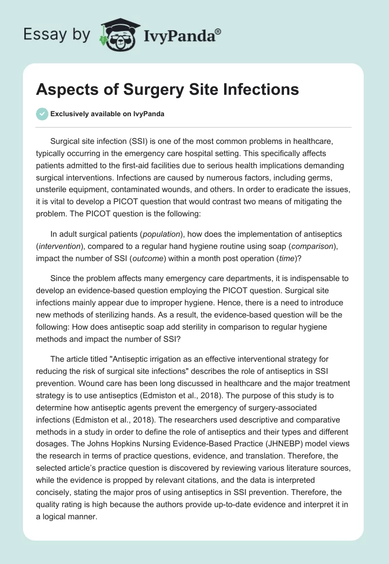 Aspects of Surgery Site Infections. Page 1