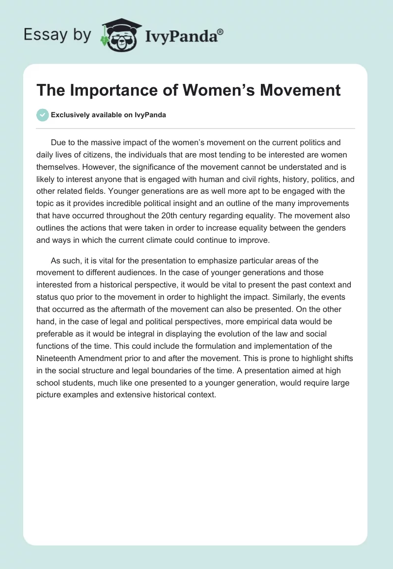 The Importance of Women’s Movement. Page 1