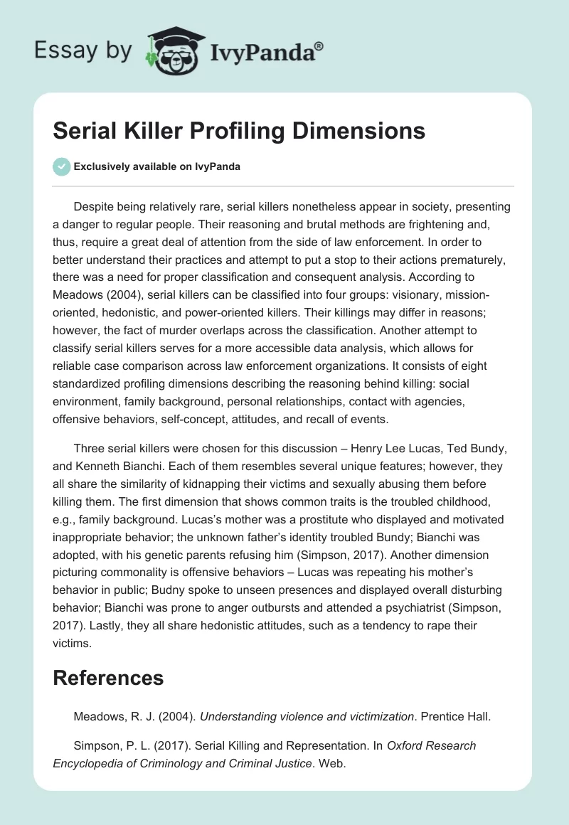 Serial Killer Profiling Dimensions. Page 1