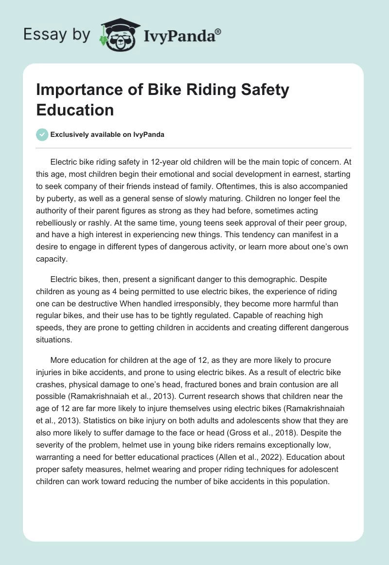 Importance of Bike Riding Safety Education. Page 1